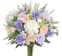 Zythrem Artificial Flowers Pink Fake Peonies Purple Faux Carnations Flowers Mix Peony Carnation Daisy Bouquet Silk Flower Bouquet Artificial Spring Flowers for Graves Wedding Party Table Home Decor
