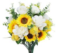 Zythrem Artificial Flowers Silk Fake Sunflower Bouquet Artificial Morning Glory Flowers Hyacinth Faux Flowers for Spring Wedding Home Table Centerpieces Flora Arrangement Indoor and Outdoor