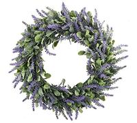 Zythrem Artificial Lavender Wreath for Front Door, 45cm/17.7 inch Plastic Spring Summer Door Wreath, Fake Silk Purple Artificial Flower Wreaths for Window, Wall, Fireplace, Home, Wedding Decor