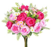 Zythrem Artificial Peonies Pink Artificial Flowers Fake Silk Peonies Bouquets Mix Peony Daisy Flower Faux Spring Flowers for Graves Wedding Party Home Table Centerpieces Garden Floral Arrangement