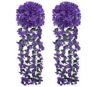 Zythrem Artificial Wisteria Flowers Hanging Basket Flowers Faux Wisteria Garland Outdoor Spring Flower Silk Fake Purple Wisteria Flowers for Home Wedding Garden Yard Patio String Floral Decoration