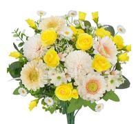 Zythrem Artificial Yellow Roses Flowers Silk Mix Chrysanthemums Daisies Bouquet Faux Spring Bouquet for Wedding Party Table Home Kitchen Garden, Grave Flowers Outdoor and Indoor