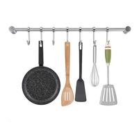 Zythrem Kitchen Utensil Rack Kitchen Rail Hanging Utensil Holder Wall Mounted Pot Pan Racks Stainless Steel Hanging Rail with Hooks Utensils Cookware Hanger Organizer for Saucepans Towels