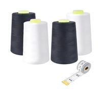 Zythrem Overlocker Sewing Machine Quilting Thread 4 x 5000 Yards Cones White and Black All Purpose Polyester Sewing Thread for Sewing, Quilting, Piecing, Serger