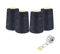 Zythrem Overlocker Thread Cones 4 x 5000 Yards Black Sewing Machine Threads 40S/2 All Purpose Overlocking Sewing Polyester Thread Cones with Measuring Tape for Quilling Serger Overlock