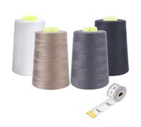 Zythrem Overlocking Sewing Machine Polyster Thread Overlock Yarn 40S/2, 4 x 5000 Yard Cones for Sewing, Quilting, Piecing, Stitch, Serger and Overlock, 100% Polyster Material, White Black Beige Grey