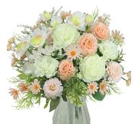 Zythrem Peony Artificial Flowers Faux Peonies Fake Flowers Silk Gerbera Moth Orchid Bouquet White & Pink Decorative Artificial Flower for Wedding Party Table Centerpiece Home Decor