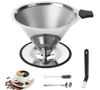 Zythrem Pour Over Coffee Dripper Stainless Steel Coffee Filter Paperless Mesh Cone Reusable Drip Coffees Filter Cup Coffee Strainer with Cleaning Brushand and Spoon for Single Cup Brew Coffee Maker