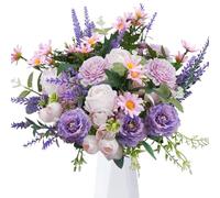 Zythrem Roses Artificial Flowers Fake Rose Flowers Silk Faux Roses Vintage Artificial Rose Mix Lavender Daisy Flowers Bouquet for Wedding Party Table Centerpieses Fake Spring Flower arrangements