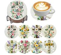 Zythron 8 PCS Diamond Art Coasters Cross Diamond Painting Coasters Kits Christ Cross with Holder Cork Pads DIY for Beginners, Adults, Easter Religion Diamonds Art Crafts Supplies 4x4 in