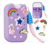 ZYTONGMAO Silicone Case for 1oz Flat Hand Sanitizer Spray Bottle, Protective Sleeve with 5 DIY Decorative Charms and Keyring, Portable Travel Mist Holder for Backpack & Purse, Purple, 1 Count (Pack of