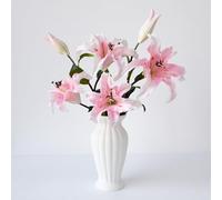 ZYTUYO 2 PCS 35" Pink Artificial Lily Flowers PU Large Long Stem Faux Lily Real Touch Lilies with 2 Silk Big Flower Heads and 1 Bud Lily Fake Bouquets for Easter Party Garden Spring Decor