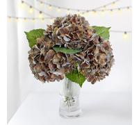 ZYTUYO 3PCS Brown Hydrangeas Artificial Flower 21" Real Touch Faux Latex Fake Hydrangeas Silk Bouquet for Home Kitchen Living Room Spring Table Office Wedding Party Arrangement