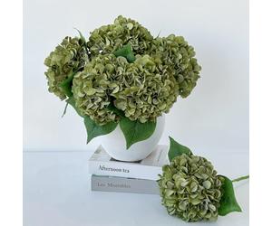 ZYTUYO 5 Pcs Silk Green Hydrangea Artificial Flowers Boho Dried Touch 20'' Faux Hydrangeas for Fall Home Decor, Kitchen, Living Room, Porch, Wreath, Xmas, Wedding Flower Arrangement
