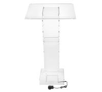 ZyuiaaL Clear Acrylic Lucite Podium, Protable Acrylic Podium with Blue LED Light, Floor Standing Presentation Lectern Stand for Office, Church,Wedding,School