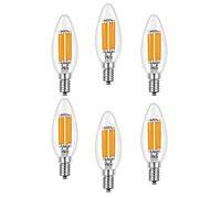 ZYUJIA E14 LED Dimmable Candle Bulbs,C35 Small Screw Candelabra LED Light Bulbs Warm White 2700K 6W Filament Bulb (Equivalent to 60W) 6 Packs
