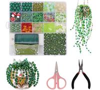 ZYUQFAN 2383 Pcs Green Glass Beaded Plant Kit, Forever Plant Beaded Leaf Flower Beads for Succulent Plants Jewelry Making DIY Crafts