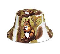 ZYVIA Nut-Eating Squirrel Reflective Bucket Hat Can Be Worn On Both Sides Reflective at Night Fabric is Soft Skin-Friendly and Breathable Suitable for Outdoor Activities Black