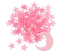 ZYWQ 100 Stars and 1 Moon Glow in The Dark Luminous Fluorescent 3D Plastic Glow Stars Moon for Ceiling, Glowing Wall Stickers Create a Realistic Starry Sky, Room Decorations (Pink)