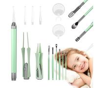 ZYWQ 15 Pack Ear Wax Removal Tool Kit with Light - LED Ear Cleaning Kit, Ear Wax Removal for Kids and Adults, Ear Cleaning Tool, Ear Picker Spoon & Ear Tweezers & Spiral Spring Ear Spoon Green