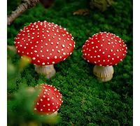 ZYWUOY 3Pcs Garden Mushroom Decor Statues, Garden Luminous Mushroom Ornaments Toadstool Outdoor Statues Red Cap Fungi