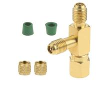 ZYWUOY Brass Quick Connect Tee, 1/4" SAE Valve Core Adapter with Rotary Connector, Pressure Regulator for HVAC Manifold Gauges, Refrigeration Service Tools, Gold