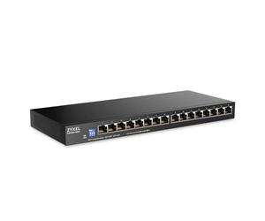Zyxel 16 Port Network Switch | Unmanaged Gigabit Ethernet Switch | 16x GbE Ports | Slim Design | Switchable DIP | Fanless | Wall Mount Kit Included | GS1100-16ES
