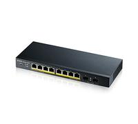 Zyxel 8-Port Gigabit PoE Switch | Smart Managed | Desktop/Wallmount and Fanless | 8 PoE+ ports with 77 Watt Budget and 2 SFP Ports |VLAN, IGMP, QoS| Lifetime Warranty [GS1900 - 10HP]