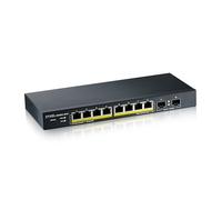 Zyxel 8 Port Network Ethernet Switch | Smart Managed PoE+ | GS1900-10HP | 8x GbE PoE+ with 77W Budget + 2x SFP Ports, Fanless, VLAN, QoS, IGMP Snooping, Link Aggregation, Wall Mount Kit Included