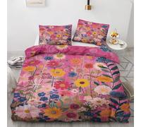 ZyxMehtic Daisy Flower King size Duvet Cover Set 3pcs, Blush Pink Quilt Cover 230x220cm with 2 Pillowcase 50x75cm, Microfiber Bohemian Reversible Bedding Set with Zipper Closure