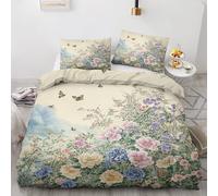 ZyxMehtic Peony Flowers King Duvet Cover 3 Pieces, Butterfly Reversible Duvet Cover Set with 2 Pillowcases, Wildflowers Bedding Set, Soft Microfiber Quilt Cover with Zipper Closure