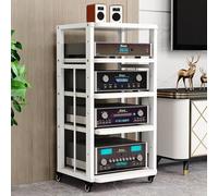 ZYXQQJ Heavy AV Media Stand Movable Storage Cart HiFi Rack Adjustable Shelves Stereo Audio Cabinet For Living Room Gaming Room Music Studio(White,5 Tier)