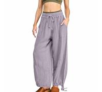 ZYXTIM Boho Pants for Women 2024 Plus Size Summer Wide Leg Smocked High Waisted Long Lounge Trousers Linen Palazzo Pants, E-purple, S