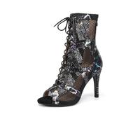 ZYXWVU Women Ballroom Dance Boots Lace-up Open Toe Mesh Jazz Salsa Performance Dance Heel Sandals,K99-Multicolor-9.5cm,US 10.5