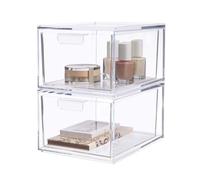 ZYYRSS 2 Pack Acrylic Stackable Cosmetic Organizer Drawer, Clear Makeup Storage Case For Vanity, Undersink, Kitchen Cabinets, Pantry, Home Organization and Storage