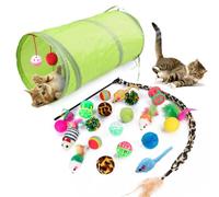 ZYYRSS 21 Pcs Cat Toys, Kitten Toys for Indoor Cats, Cat Tunnel Interactive Feather Teaser Wand Ball Toy Set for Kitty and Cats