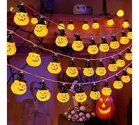 ZYYRSS Battery Operated Pumpkin String Lights - 40 LED 6M/20FT Cute Waterproof 2 Mode Steady/Flickering Jack-o-Lantern String Lights for Halloween Indoor Party Yard Decor