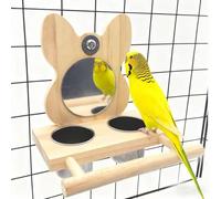 ZYYRSS Bird Mirror Parrot Perch with Mirror and Stainless Steel Feeding Cups for Parakeets Cage Swing Wooden Mirror Fun Play Toy for Birds Lovebird Conures Cockatiels