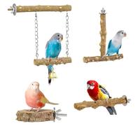 ZYYRSS Bird Perches, 4 Piece Natural Wood Birds Stand Branch, Bird Perch Chewing Stick Cage Accessories Sets for Macaws, Small Parakeets, Conures, Budgies, Finches