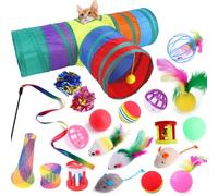 ZYYRSS Cat Toys, 21 Pcs Kitten Toys Interactive Cat Toys, Collapsible Tunnel, Interactive Feather Wand Ball Spring Mice Toy for Puppy Kitty