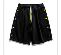 ZYYZDM Black Summer Sports Shorts Men's Loose Five Quarters Side Breasted Pants