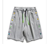 ZYYZDM Gray Summer Sports Shorts Men's Loose Five Quarters Side Breasted Pants