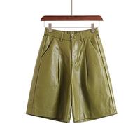 ZYYZDM PU Shorts Women's Autumn Winter Elastic Waist Loose Five Points Leather Trouser