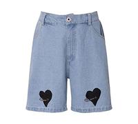 ZYYZDM Shorts Women Loose Straight Knee-Length Hole Ripped High-Waist Denim Short Trousers Female All-Match Casual