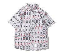 ZYYZDM Summer Personalized Mahjong Shirt Beach Suit Men's Hong Kong Style Loose Short-Sleeved Shorts Leisure Sports Two-Piece Suit