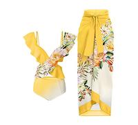 ZYYZDM Vintage Gradient Floral Print Ruffled Women's Fitness Suit Yellow Swimsuit Set Swimwear for Girls Patchwork