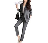 ZYYZDM Women Korean Solid Pantsuit Office Slim Vintage Business Two Pieces Set Female Chic Outfits Clothes