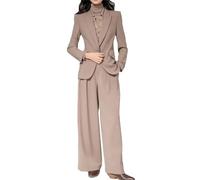 ZYYZDM Women Vintage Blazer and Pants Two Pieces Set Elegant Suit Coat Straight Pantsuits Female Business Outfits