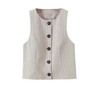 ZYYZDM Women's Spring Herringbone Striped Sleeveless Round Neck Short Vest Pleated High Waist Pants Suit