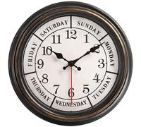 zyzamay 12 Inch Retro Wall Clock,Classic Day of The Week Wall Clock,Easy to Read,Non-Ticking Round Classic(Black Gold)